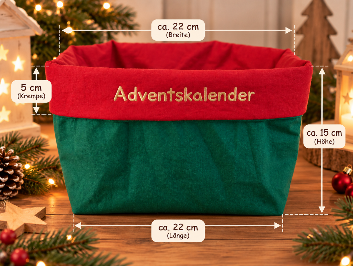 Adventskalenderkorb mit Maßangaben