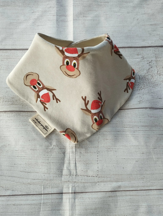 Halstuch mit Rentier-Motiv aus OEKO-TEX zertifiziertem Baumwolljersey, handgemacht in Oldenburg, mit Druckknopfverschluss, ideal für Babys & Kleinkinder.