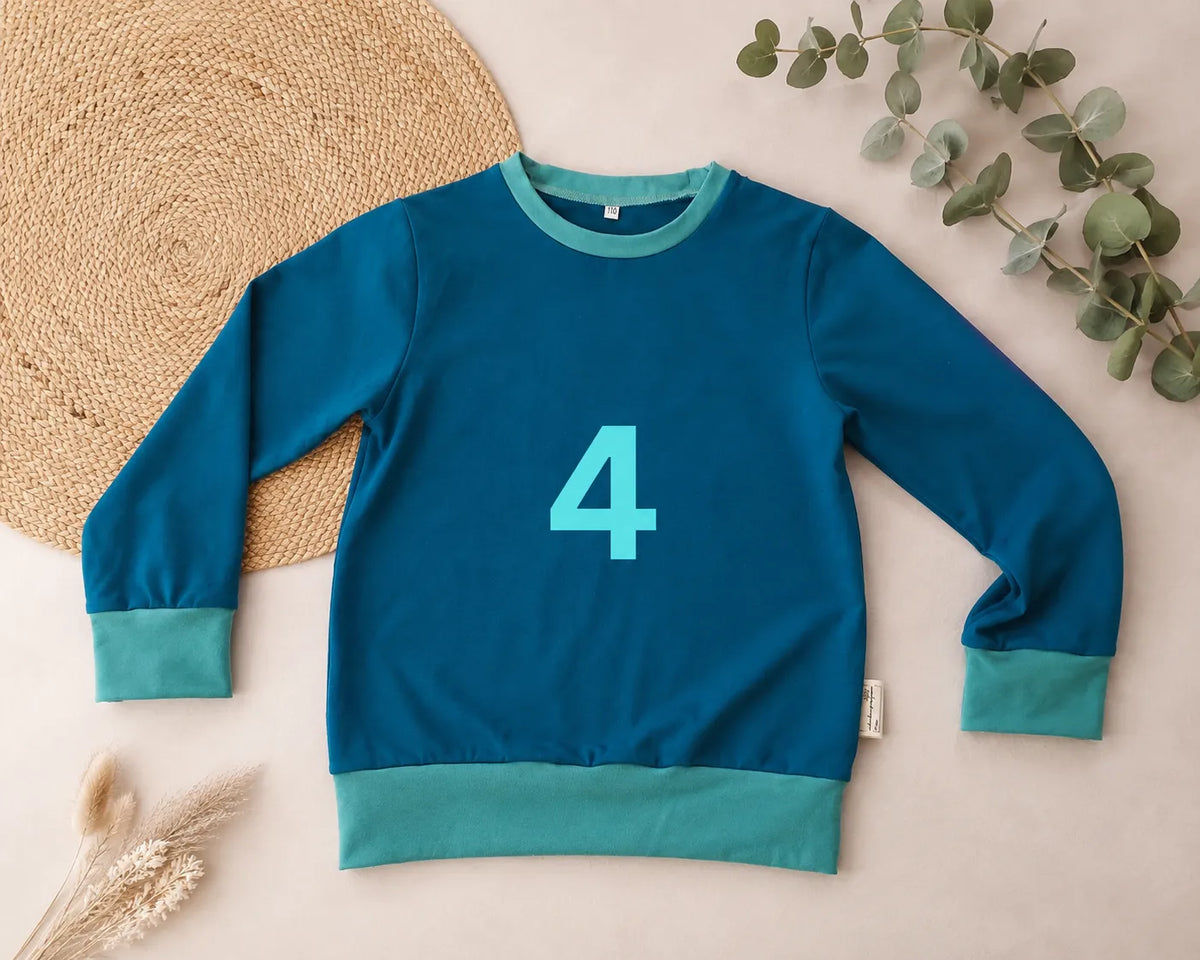 Handgenähtes Langarmshirt mit Geburtstag Motiv für Kinder