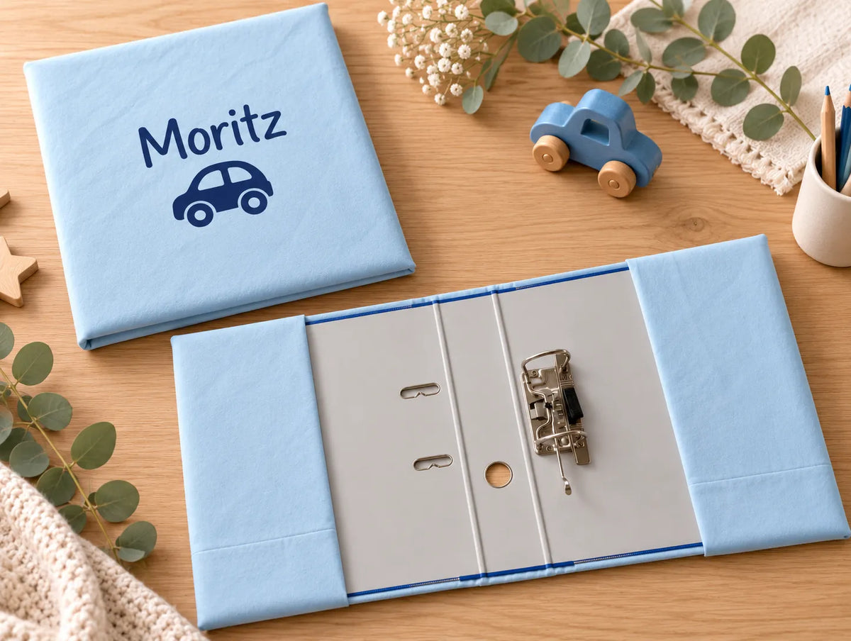 personalisierte Ordnerhülle geschlossen und geöffnet