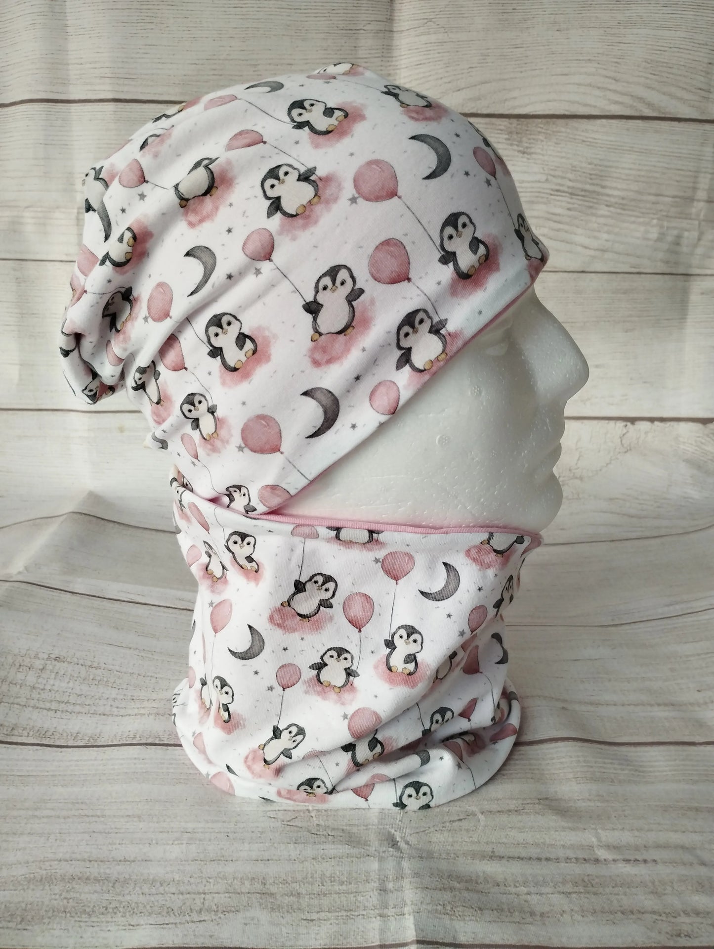 Winterset „Pinguin mit Luftballon“ – Mütze & Loop für Kinder
