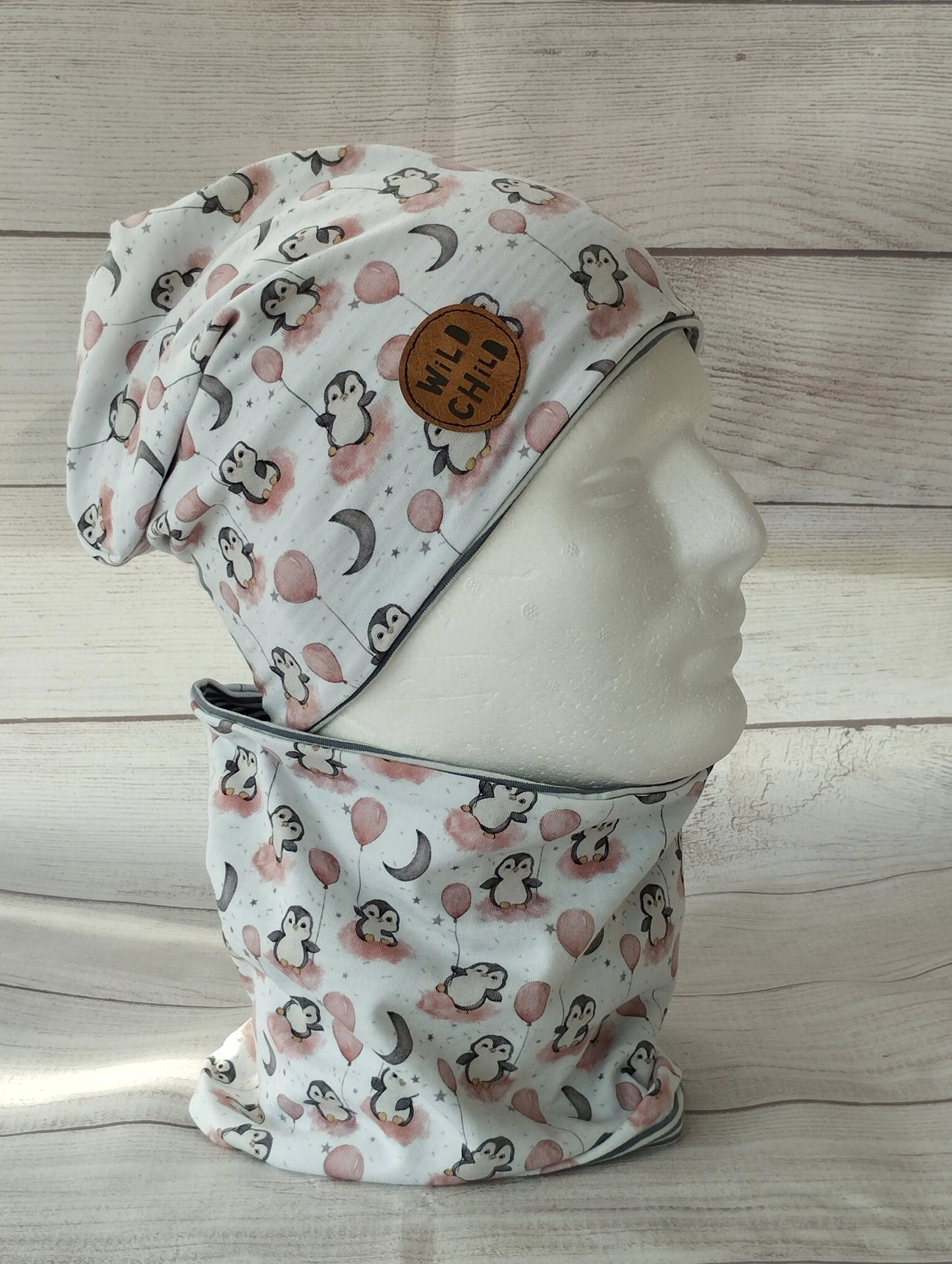 Winterset „Pinguin mit Luftballon“ – Mütze & Loop für Kinder