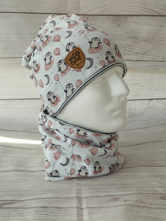 Winterset „Pinguin mit Luftballon“ – Mütze & Loop für Kinder