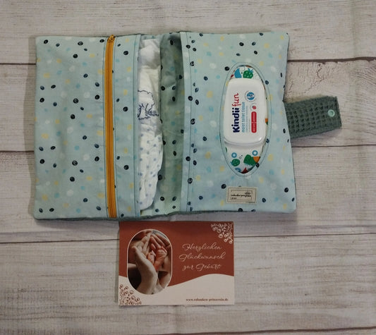 Windeltasche Mint mit Grußkarte zur Geburt